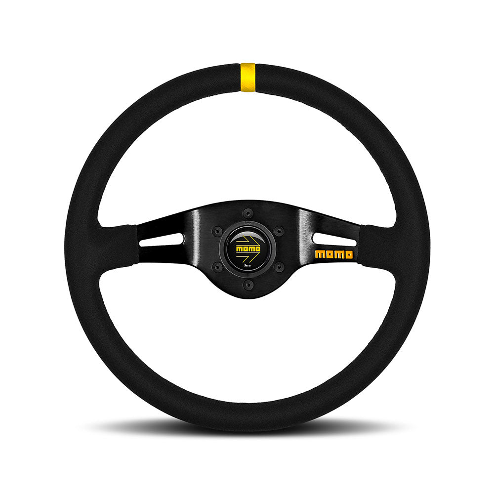 Volante Momo Mod. 03 a Calice (70 mm), Scamosciato Nero, Razze Nere - 35 cm