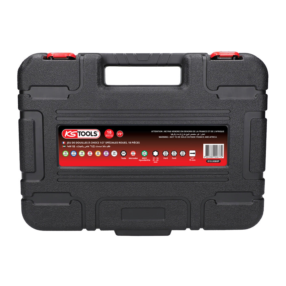Valigetta di Bussole a Impulsi 1/2" Speciali per Ruote, 18 Pezzi KS Tools