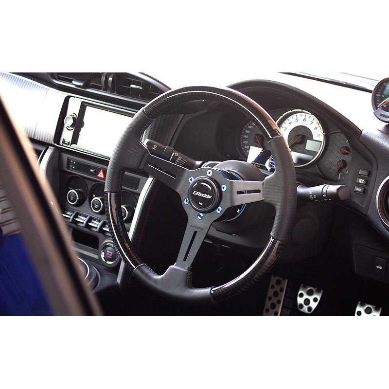Carica immagine in Galleria Viewer, Volante GReddy "Real Carbon" a Calice (47 mm), Carbonio, Razze Nere - 340 mm
