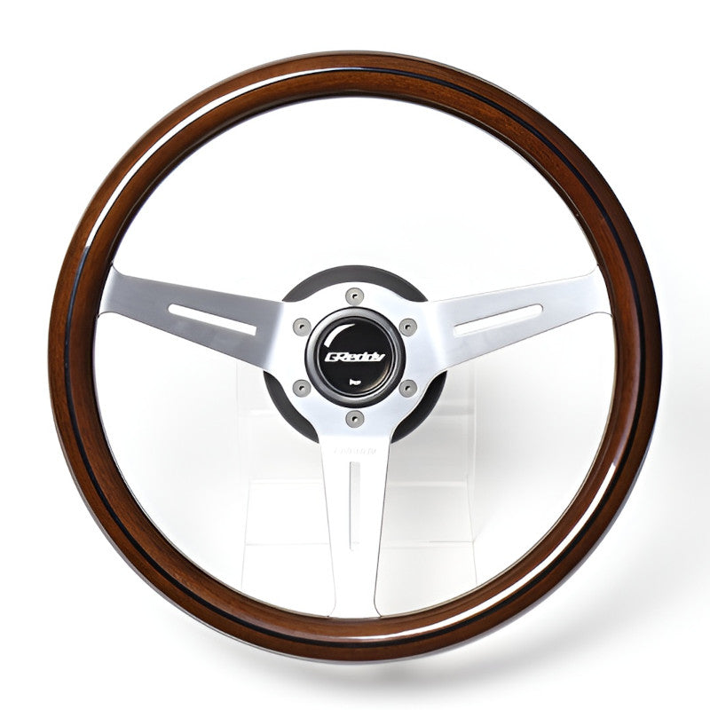 Carica immagine in Galleria Viewer, Volante GReddy "Wood Type" a Calice (47 mm), Legno Scuro, Razze in Alluminio - 340 mm
