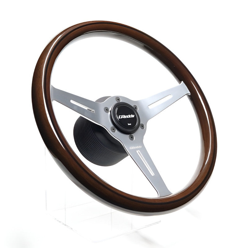 Carica immagine in Galleria Viewer, Volante GReddy "Wood Type" a Calice (47 mm), Legno Scuro, Razze in Alluminio - 340 mm
