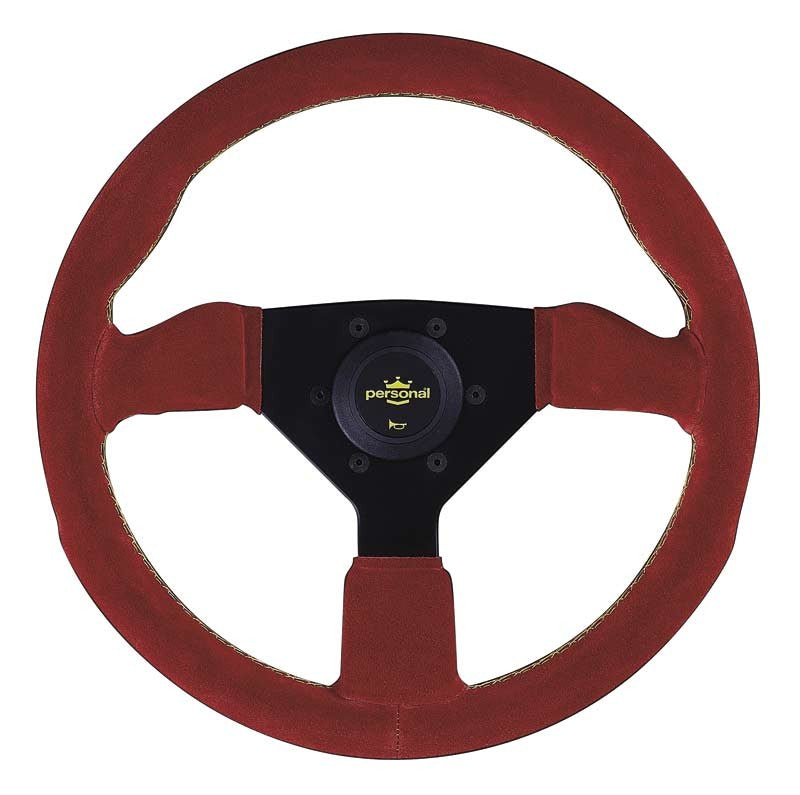 Volante Personal Grinta (330 mm), Scamosciato Rosso, Razze Nere, Cuciture Gialle
