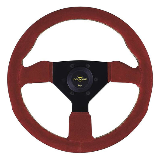 Volante Personal Grinta (330 mm), Scamosciato Rosso, Razze Nere, Cuciture Gialle