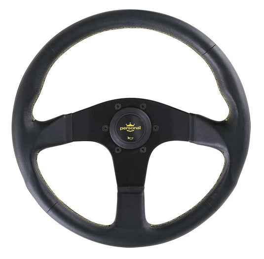 Volante Personal Neo Actis (330 mm), Pelle Nera, Razze Nere, Cuciture Gialle