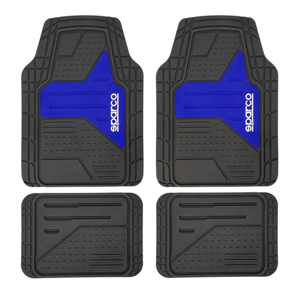 Set 4 tappetini in PVC Sparco grigio/blu (anteriori 65x49cm, posteriori 32x46cm)