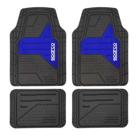 Set 4 tappetini in PVC Sparco grigio/blu (anteriori 65x49cm, posteriori 32x46cm)