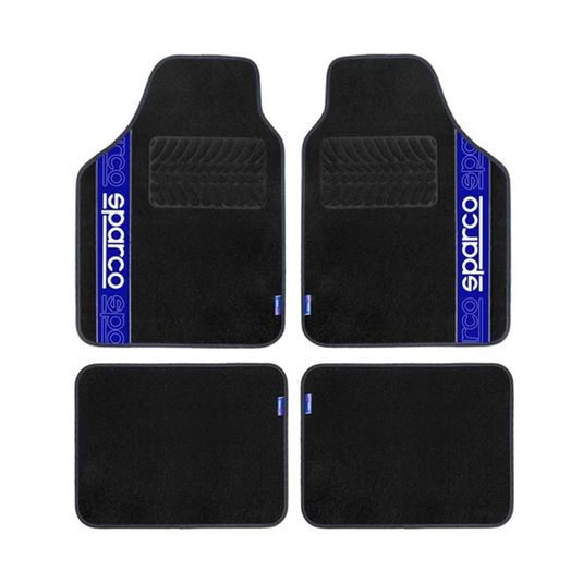 Set 4 tappetini in tessuto Sparco nero/blu (anteriori 66x47cm, posteriori 37x47cm)