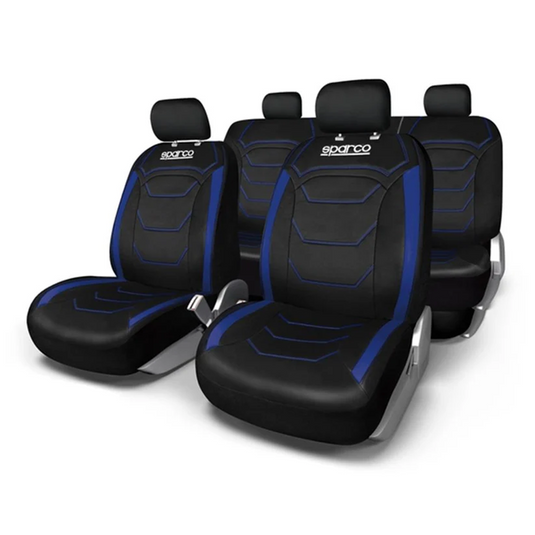 Jeu de housses complet premium SPARCO noir liseret bleu pvc+polyest