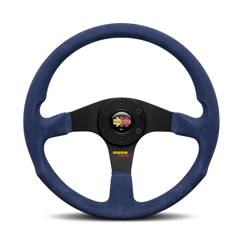 Volante Momo Corse 2.0, Scamosciato Blu, Razze Nere - 35 cm