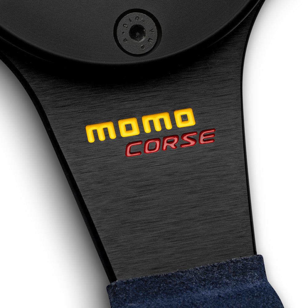 Volante Momo Corse 2.0, Scamosciato Blu, Razze Nere - 35 cm