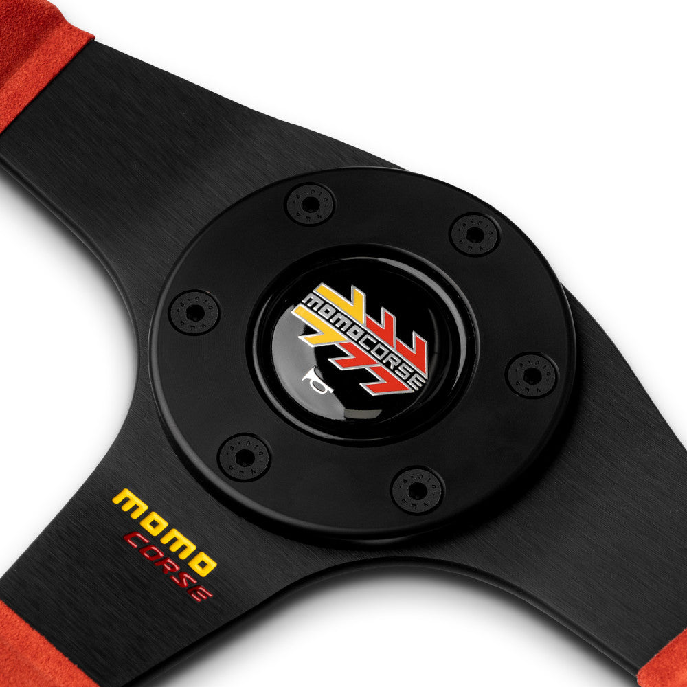 Volante Momo Corse 2.0, Scamosciato Rosso, Razze Nere - 35 cm