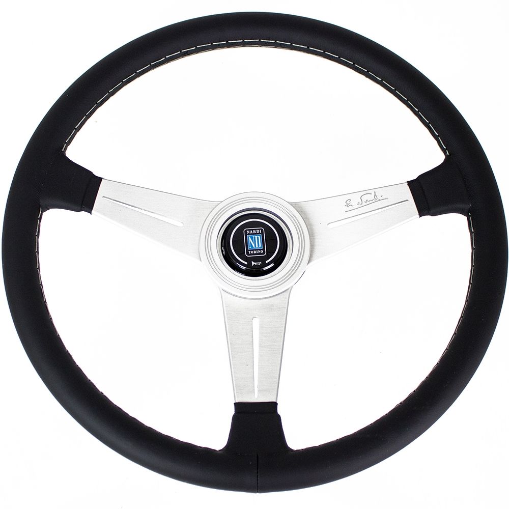 Volante Nardi Classic ND39 Pelle Nera, Razze in Alluminio, Cuciture Grigie, a Calice 30 mm
