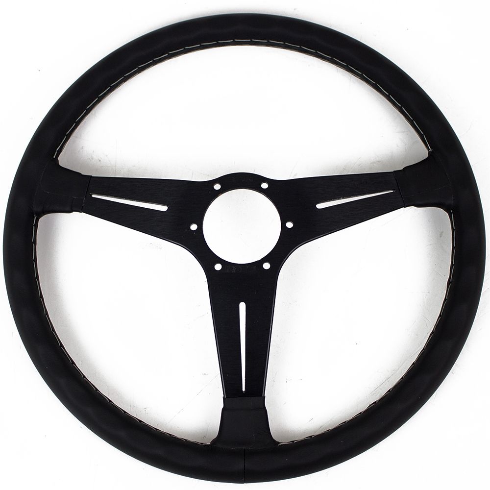 Volante Nardi Classic ND39 Pelle Nera, Razze Nere, Cuciture Grigie, a Calice 30 mm