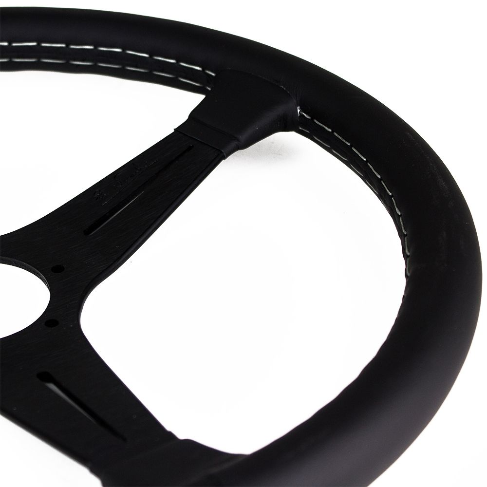 Volante Nardi Classic ND39 Pelle Nera, Razze Nere, Cuciture Grigie, a Calice 30 mm