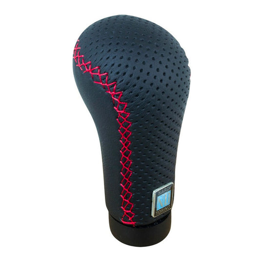 Pomello Nardi Prestige in Pelle Nera Perforata, Cuciture Rosse