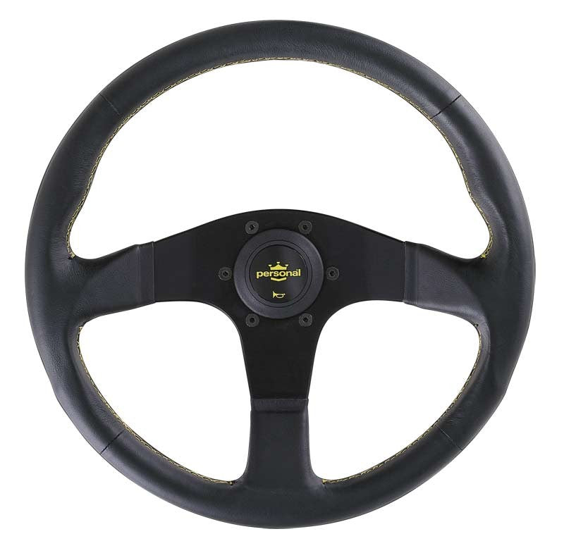 Volante Personal Neo Actis (350 mm), Pelle Nera, Razze Nere, Cuciture Gialle