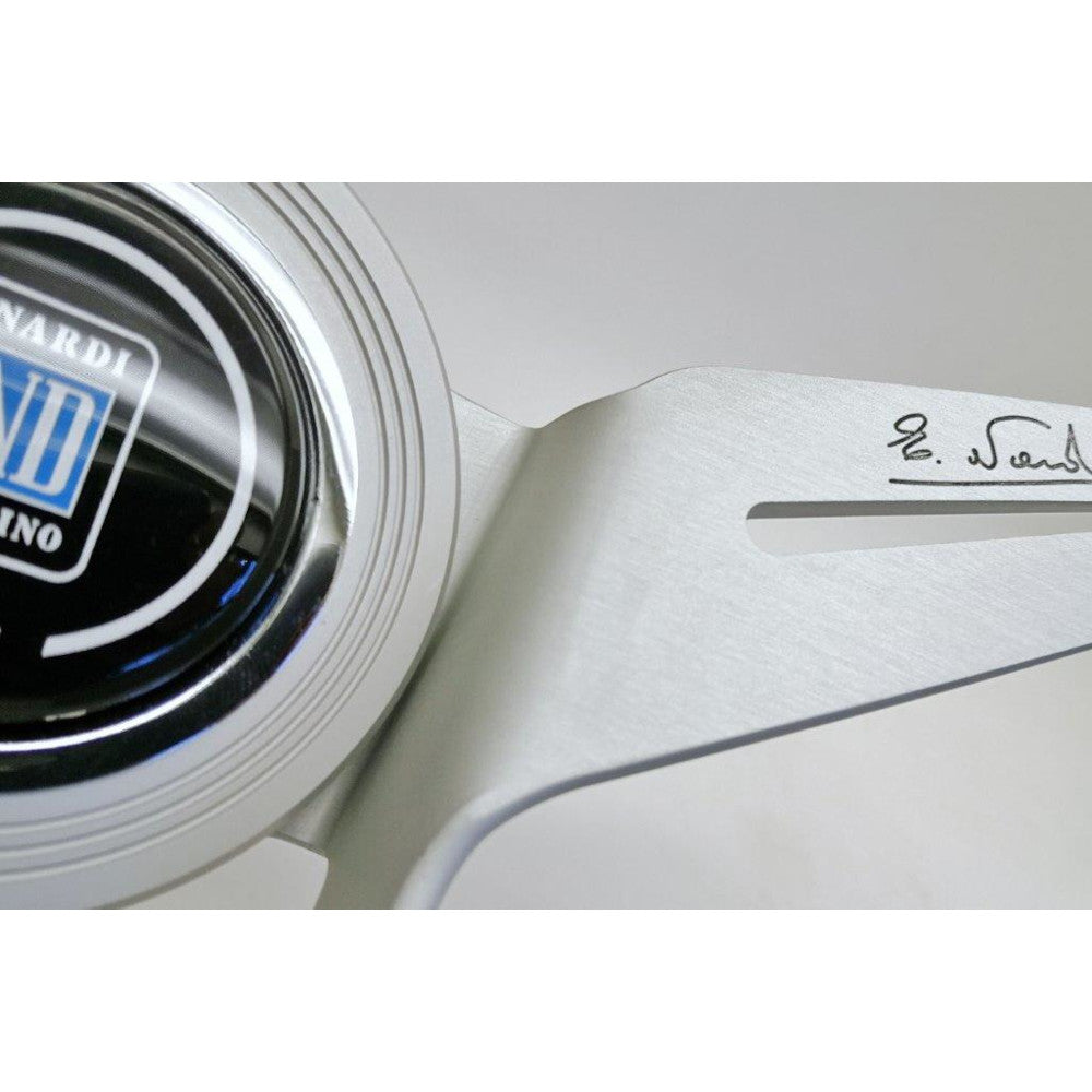Volante Nardi Novantesimo, Pelle Nera, Razze Bianche, Ø35 cm, Anello Bianco