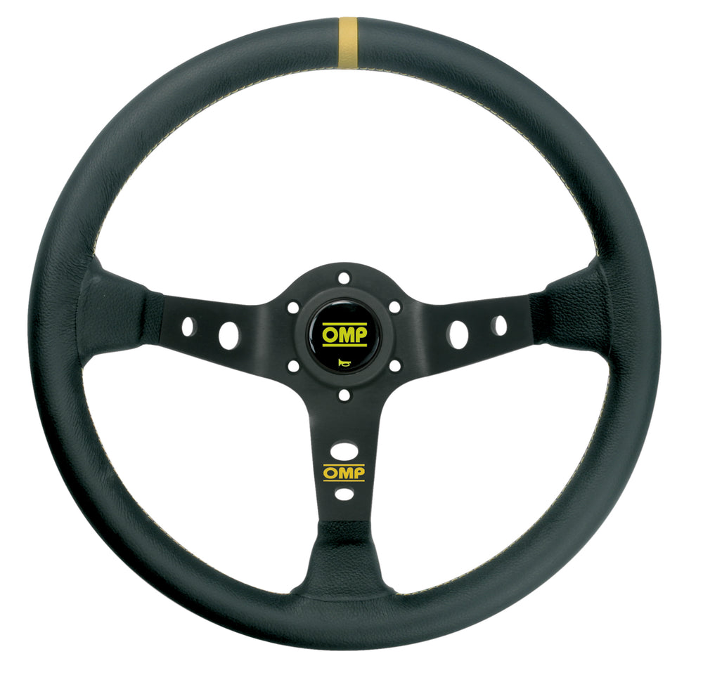 Volante OMP Corsica a Calice (95 mm), Pelle Nera, Razze Nere, Cuciture Gialle