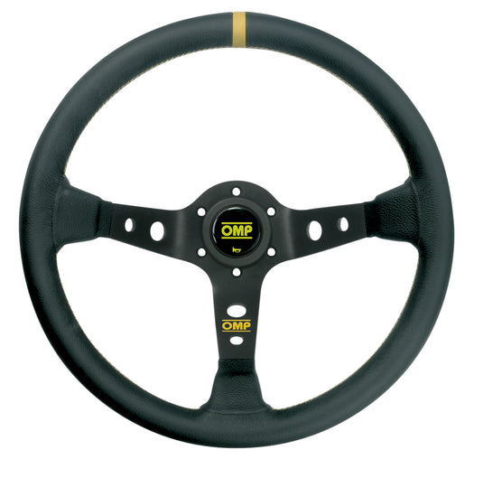 Volante OMP Corsica a Calice (95 mm), Pelle Nera, Razze Nere, Cuciture Gialle