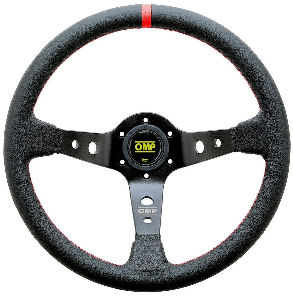 Volante OMP Corsica a Calice (95 mm), Pelle Nera, Razze Nere, Cuciture Rosse