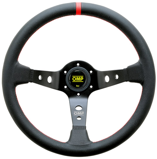 Volante OMP Corsica a Calice (95 mm), Pelle Nera, Razze Nere, Cuciture Rosse