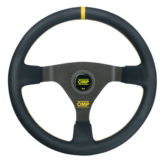 Volante OMP WRC a Calice (70 mm), Pelle Nera, Razze Nere, Cuciture Gialle