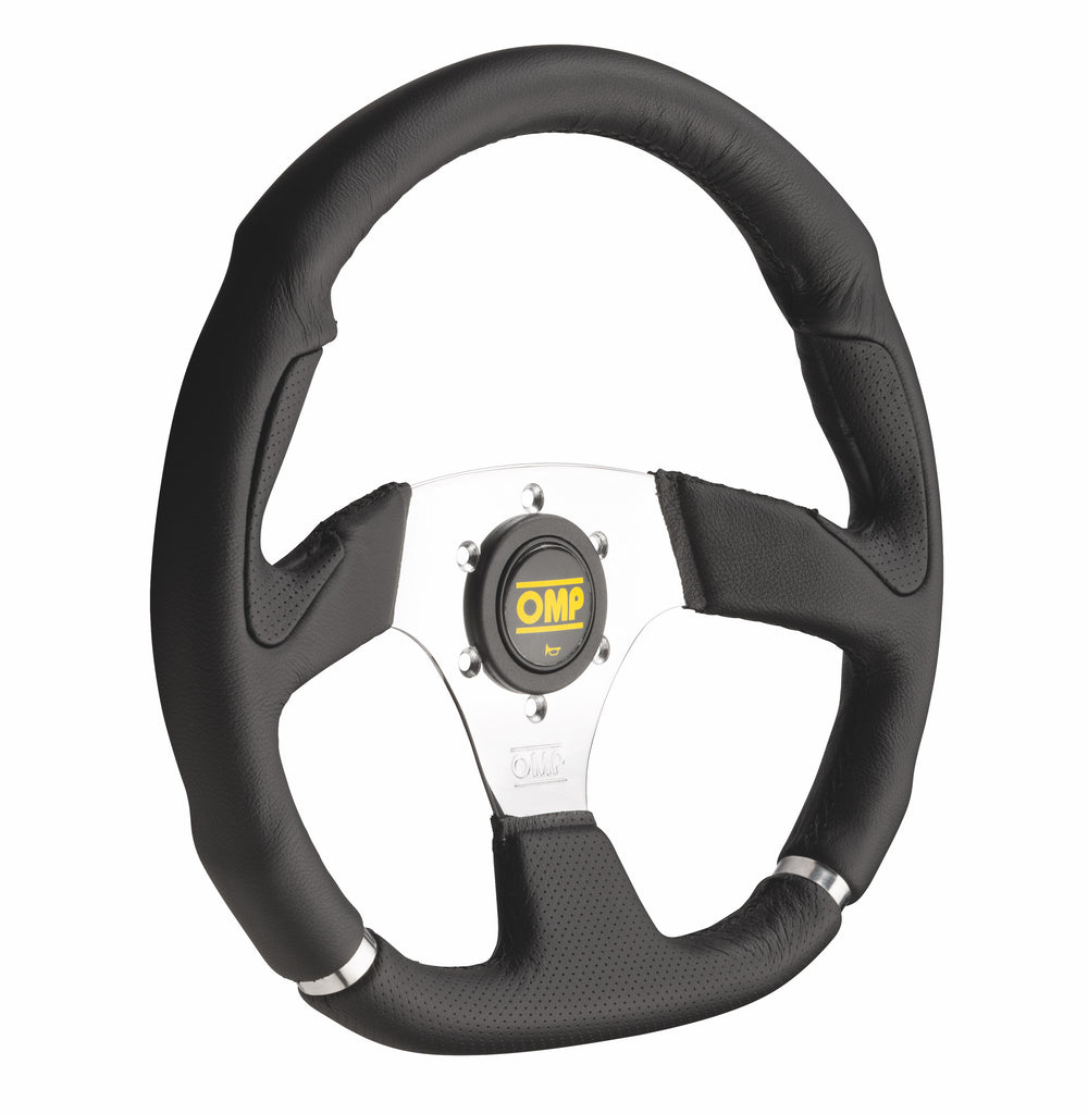 Volante OMP Cromo Piatto, Pelle Nera, Razze Cromate