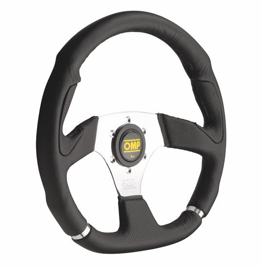 Volante OMP Cromo Piatto, Pelle Nera, Razze Cromate