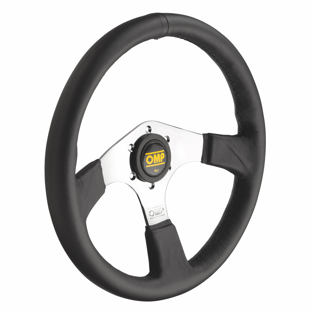 Volante OMP Asso Piatto, Pelle Nera, Razze Cromate