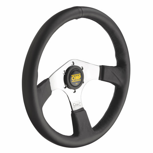 Volante OMP Asso Piatto, Pelle Nera, Razze Cromate
