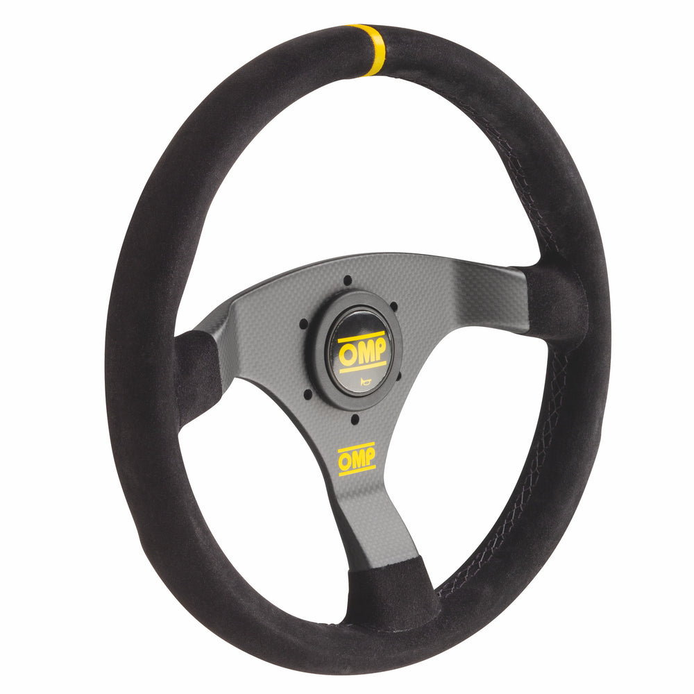 Volante OMP 320 Carbon S Piatto, Scamosciato Nero, Razze in Carbonio