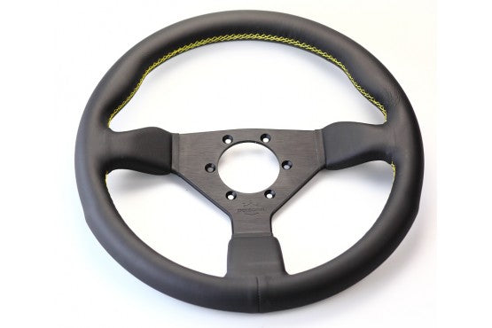 Volante Personal Grinta (350 mm), Pelle Nera, Razze Nere, Cuciture Gialle