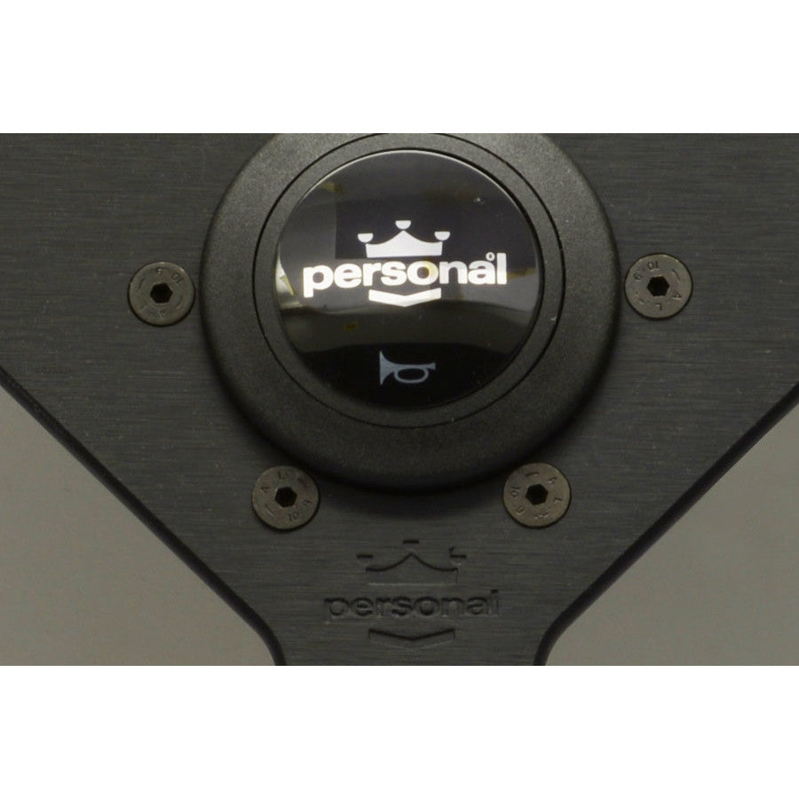 Volante Personal Grinta (330 mm) Pelle Nera, Razze Nere, Cuciture Nere