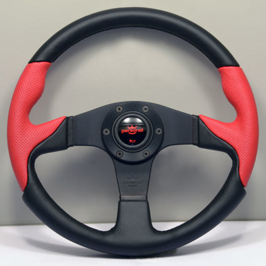 Volante Personal Thunder (350 mm) Pelle Nera & Pelle Rossa Forata, Razze Nere