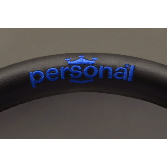 Volante Personal Pole Position (330 mm) Pelle Nera & Scamosciato Blu, Razze Nere, Logo Blu