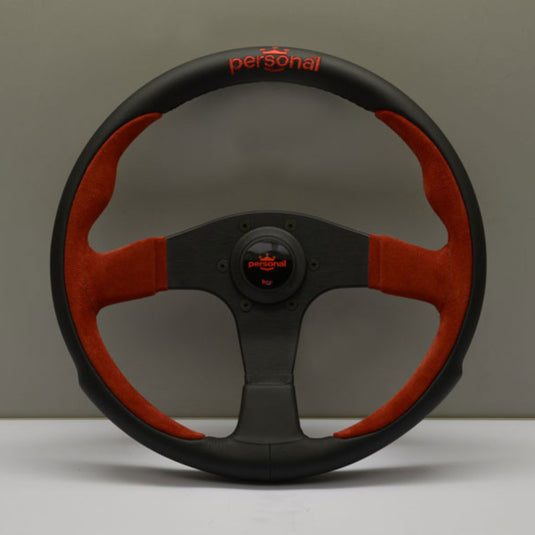 Volante Personal Pole Position (330 mm) Pelle Nera & Scamosciato Rosso, Razze Nere, Logo Rosso
