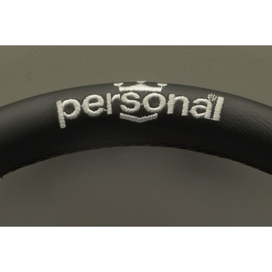 Volante Personal Pole Position (330 mm) Pelle Nera & Scamosciato Nero, Razze Nere, Logo Argento
