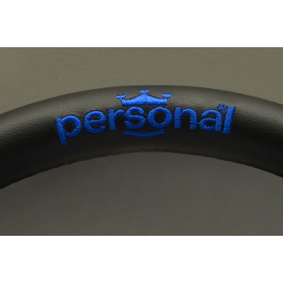Volante Personal Pole Position (350 mm) Pelle Nera & Scamosciato Blu, Razze Nere, Logo Blu