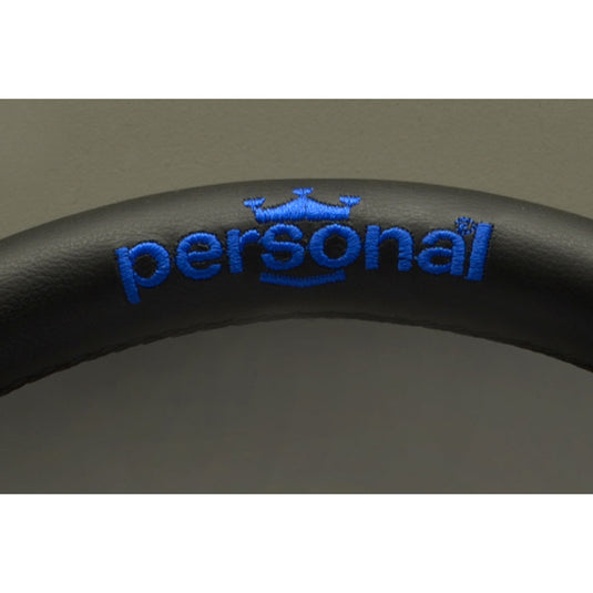 Volante Personal Pole Position (350 mm) Pelle Nera & Scamosciato Blu, Razze Nere, Logo Blu