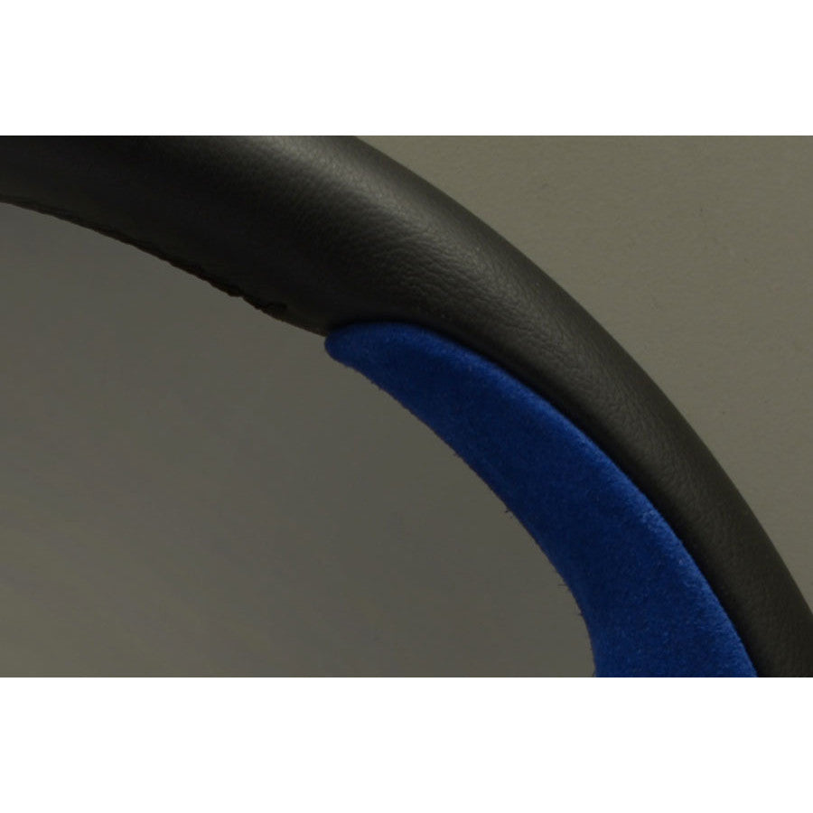 Volante Personal Pole Position (350 mm) Pelle Nera & Scamosciato Blu, Razze Nere, Logo Blu