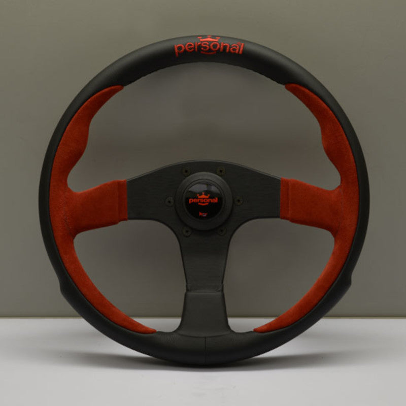 Carica immagine in Galleria Viewer, Volante Personal Pole Position (350 mm) Pelle Nera &amp; Scamosciato Rosso, Razze Nere, Logo Rosso
