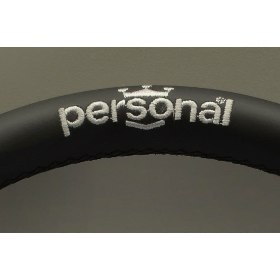 Volante Personal Pole Position (350 mm) Pelle Nera & Scamosciato Nero, Razze Nere, Logo Argento