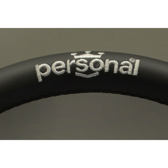 Volante Personal Pole Position (350 mm) Pelle Nera & Scamosciato Nero, Razze Nere, Logo Argento