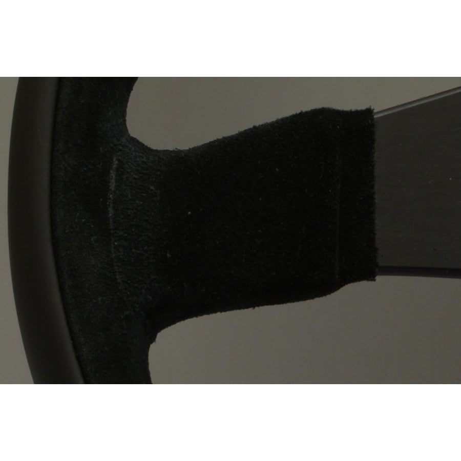 Volante Personal Pole Position (350 mm) Pelle Nera & Scamosciato Nero, Razze Nere, Logo Argento