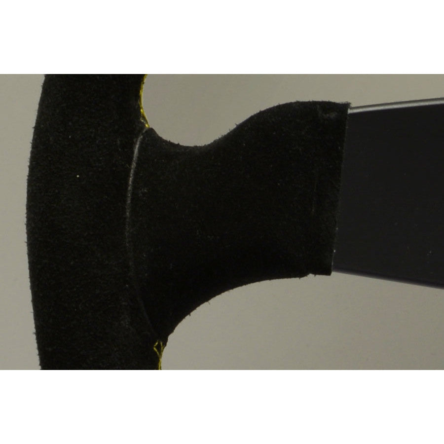 Volante Personal Fitti Corsa (350 mm) Scamosciato Nero, Razze Nere, Cuciture Gialle