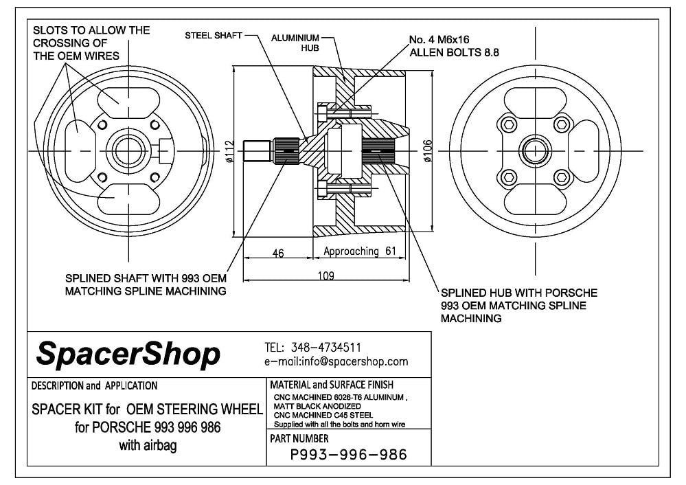 Distanziale Volante SpacerShop per Porsche Boxster 986