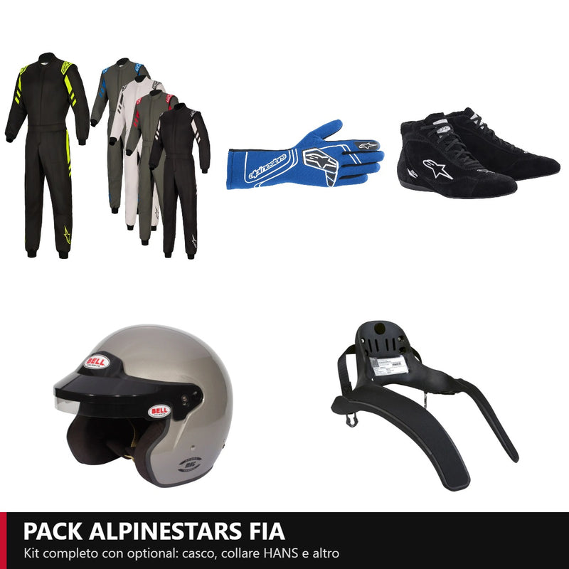 Carica immagine in Galleria Viewer, Pack Promozionale Equipaggiamento Pilota Alpinestars FIA - kit completo con casco Bell e collare HANS
