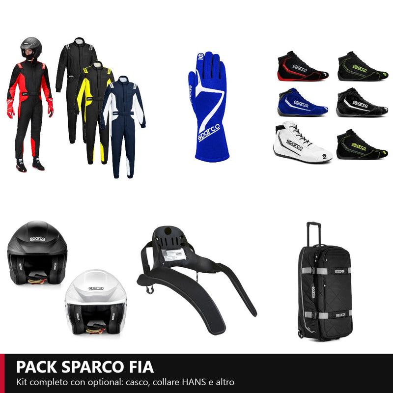 Carica immagine in Galleria Viewer, Pack Promozionale Equipaggiamento Pilota Sparco FIA - kit completo con casco, collare HANS e trolley
