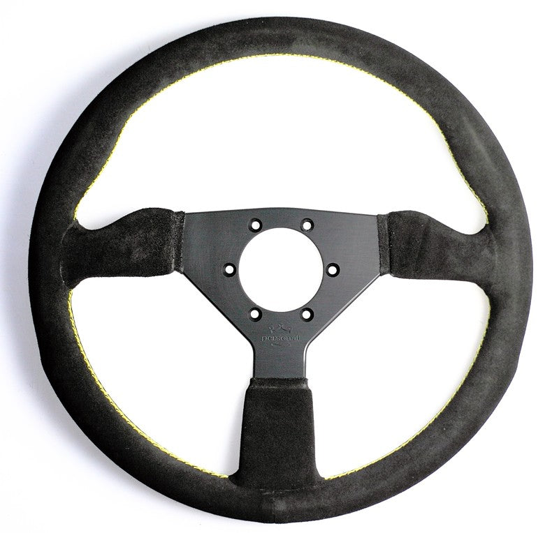 Volante Personal Grinta (330 mm), Scamosciato Nero, Razze Nere, Cuciture Gialle