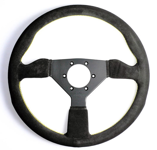 Volante Personal Grinta (330 mm), Scamosciato Nero, Razze Nere, Cuciture Gialle